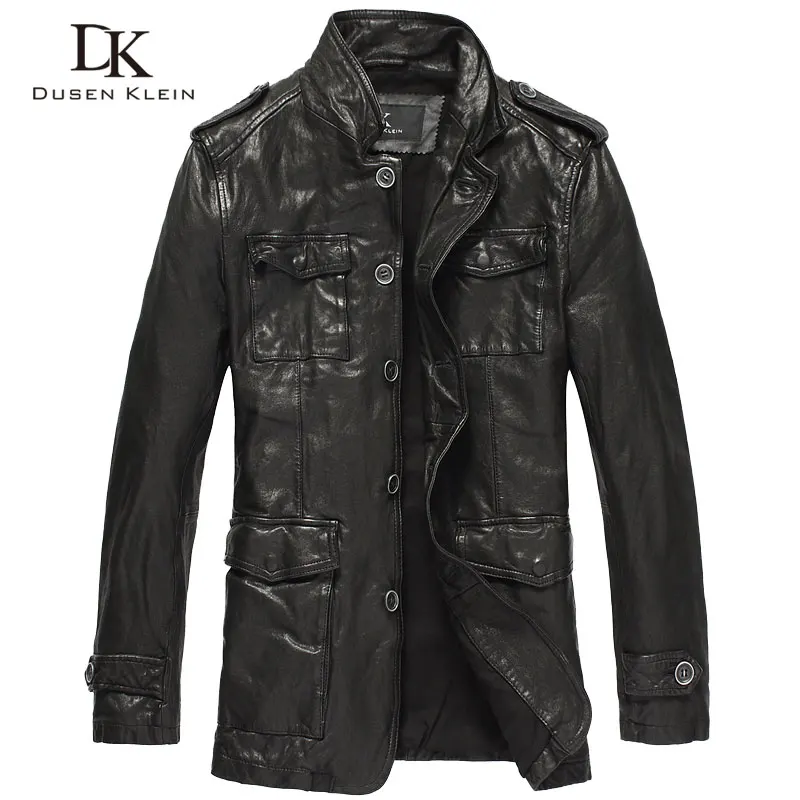 

Мотоциклетная кожаная куртка, Мужская кожаная куртка средней длины из натуральной овечьей шкуры Dusen Klein, мотоциклетная одежда из загара DK061