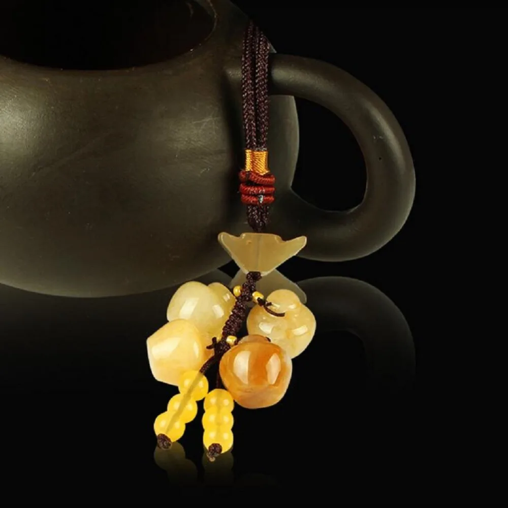 

Chinese Feng Shui Yellow Jade Rhodium Symbol Handbag/ Car Charm Hanging Amulet