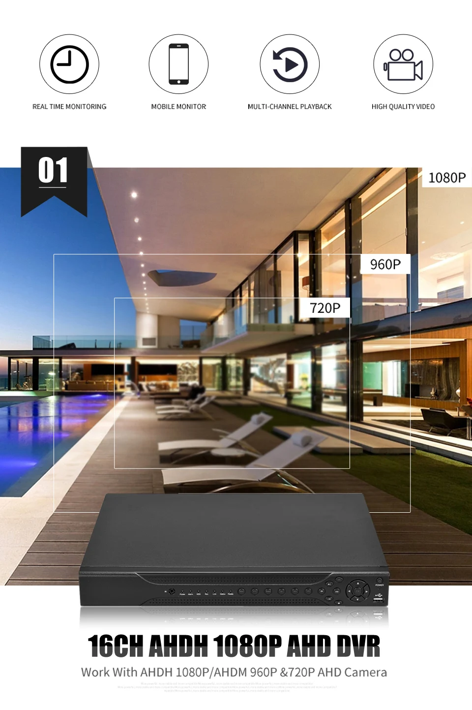 Besder 16CH AHD CCTV DVR 1080P 16 Channel AHDH 1080P Гибридный видео рекордер ONVIF PTZ 4CH Сигнализация I/O 6CH аудио 16CH воспроизведение HVR