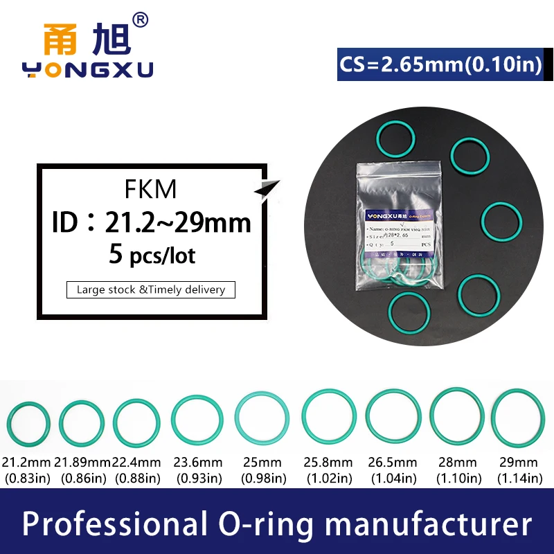 5 шт./лот Green FKM флюоровые резиновые уплотнительные кольца CS2.65mm ID21.2/21 89/22 4/23 6/25/25.