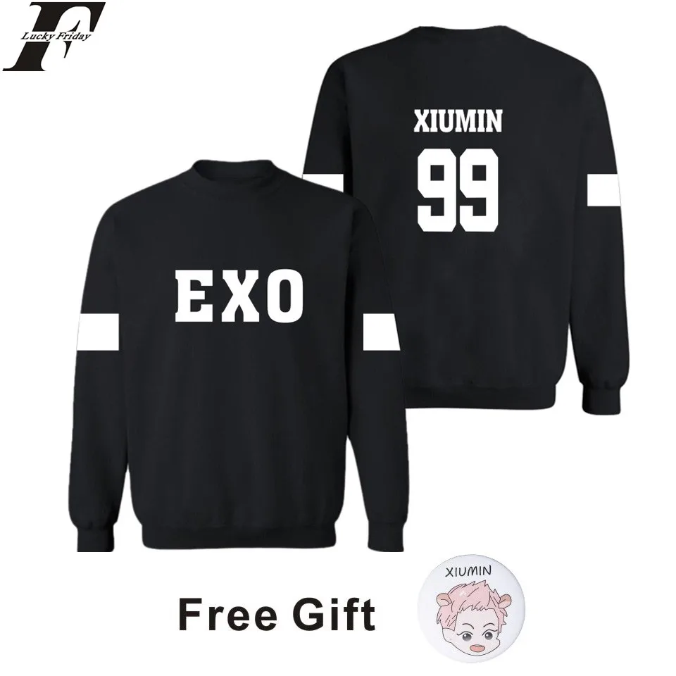 LUCKYFRIDAYF Kpop Exo женская кофта с капюшоном Толстовка Suho Sehun Luhan черная Осенняя Женская