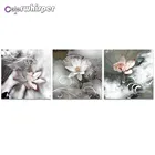 Алмазная живопись Z094 с квадратнымикруглыми стразами, цветок лотоса, мозаика 5D, вышивка крестиком, Триптих, Декор, 3 шт.