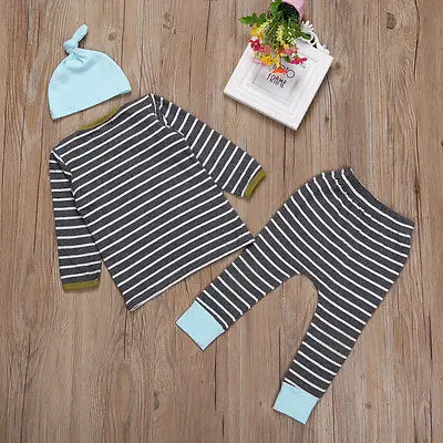 Модная одежда в полоску для малышей футболка маленьких девочек осенние серые