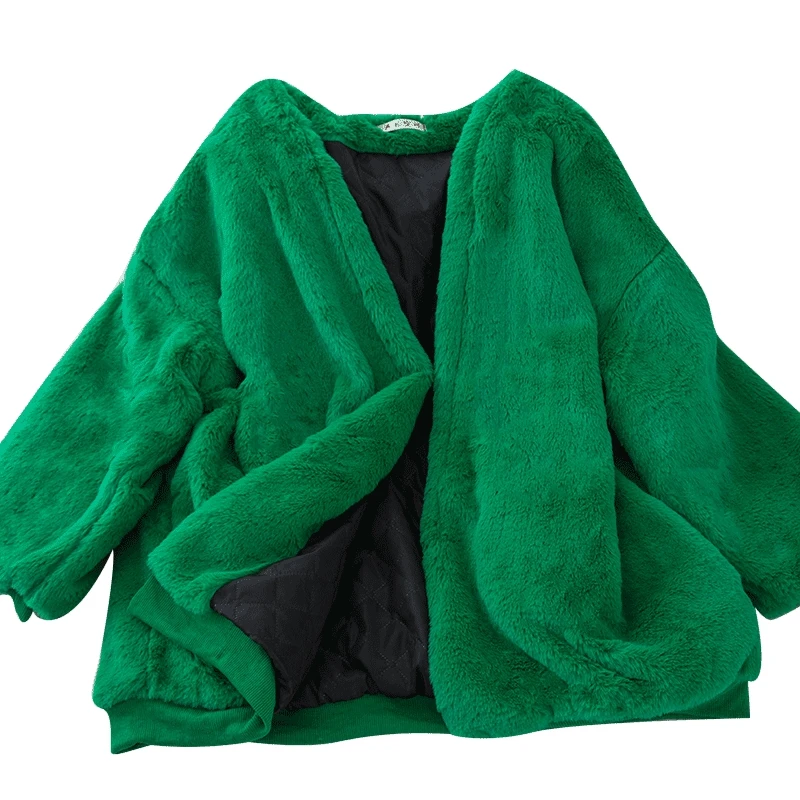 2018 New Women Fluffy Jacket Autumn Batwing Sleeved Solid V Neck Short Faux Wool Cardigan Woman Black Outerwaer Casacos | Женская одежда