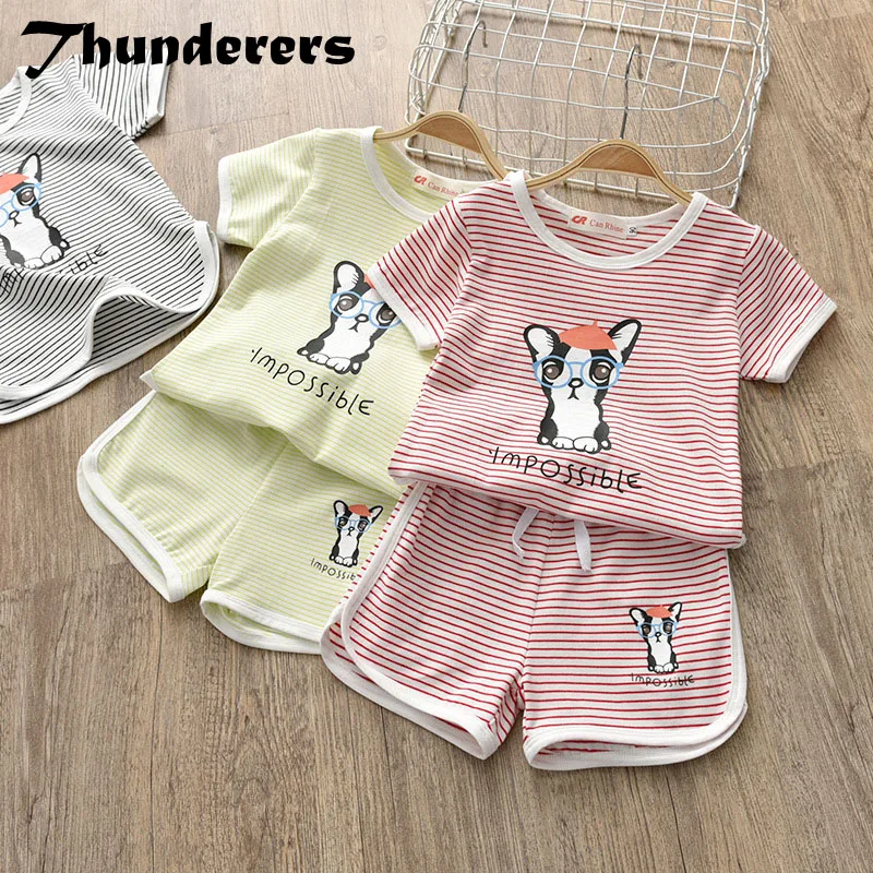 Комплект одежды из 2 предметов в полоску с принтом Thunderers футболка Dog и короткие