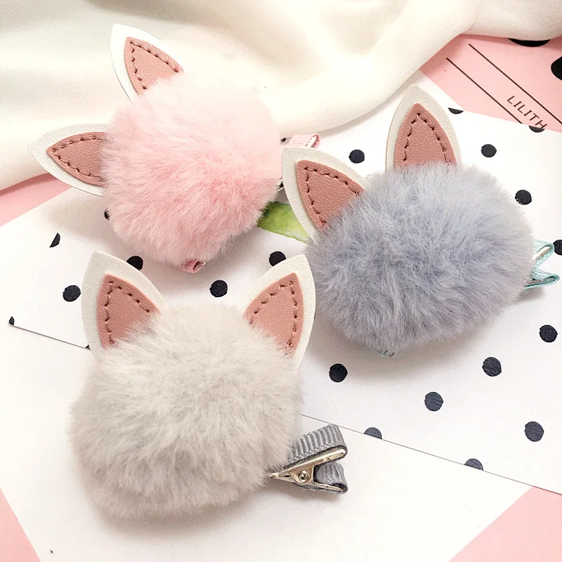 Корея Зима шпилька мультфильм кролик зажим для волос Обувь девочек Hairball цветок