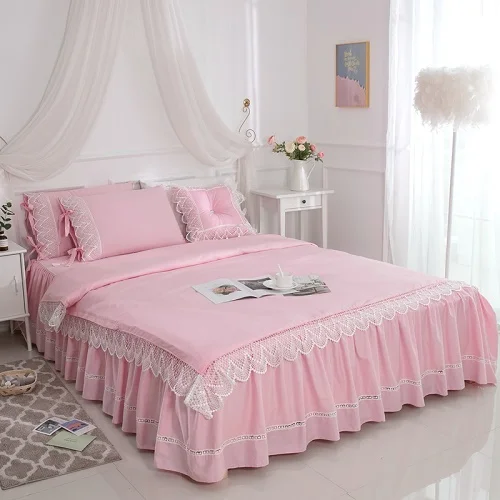 bedding set 4 Роскошное кружевное покрывало Duver с рюшами, постельное белье белого и розового цвета, Комплект постельного белья из хлопка, 4/7 шт., Комплект постельного белья King, queen, двойной размер, Комплект постельного белья, наволочки - Цвет: bedding set 4