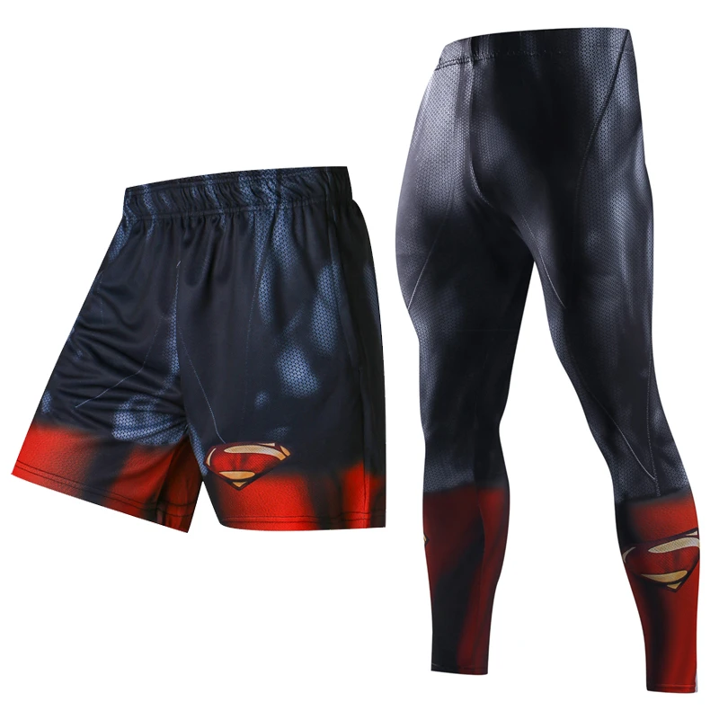 3D принт мужские комплекты для бега летние шорты обтягивающие Рисунок Супермен