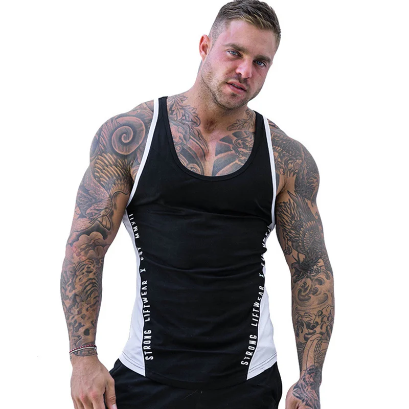 

Men Bodybuilding Tight Tank top 2018 New cotton sleeveless shirt Man Gyms Fitness vest Casual Patchwork Stringer summer clothing
