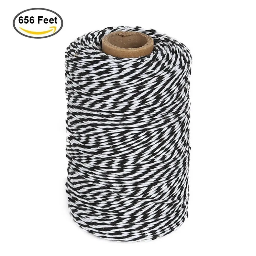 

656 Feet Black and White Twine,Cotton Baker's Cotton Cord Crafts Gift Twine String for Christmas Holiday