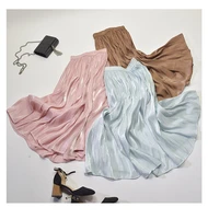 2021 spring new korean style pleated skirt elastic waist pearl luster silk slippery faldas largas elegantes free shipping