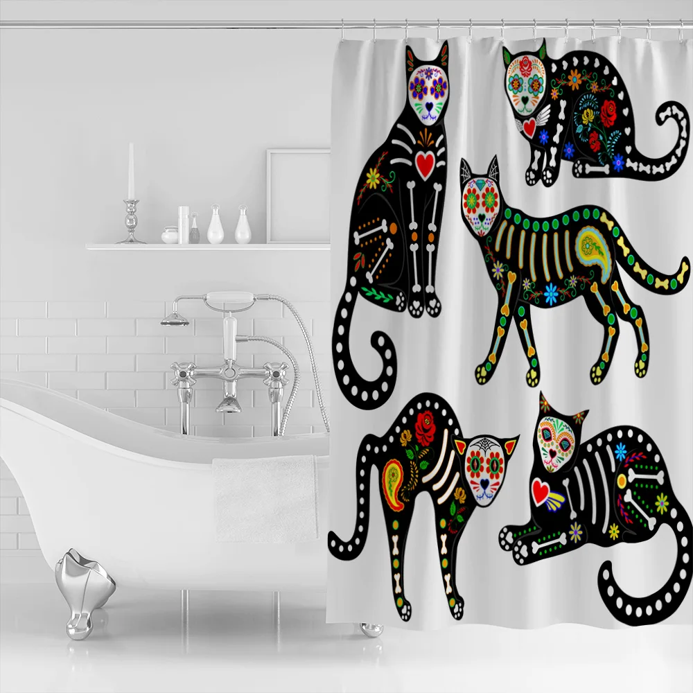 WARMTOUR Shower Curtain Halloween Cat Christmas Extra Long Fabric Bath Curtains Bathroom Decor with Hooks | Дом и сад