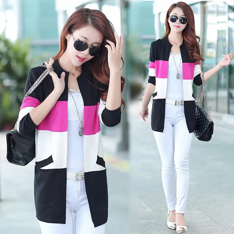 Женский свитер длинный вязаный кардиган пальто Корейская женская куртка весна