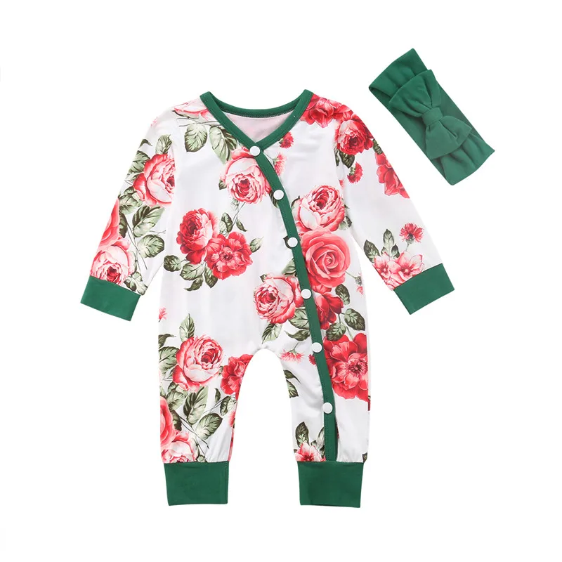 

2018 Flower Jumpsuit Casual Baby Kids Girl Infant Button Romper Jumpsuit Toddler Kids Baby Floral Clothes Outfits 0-24M