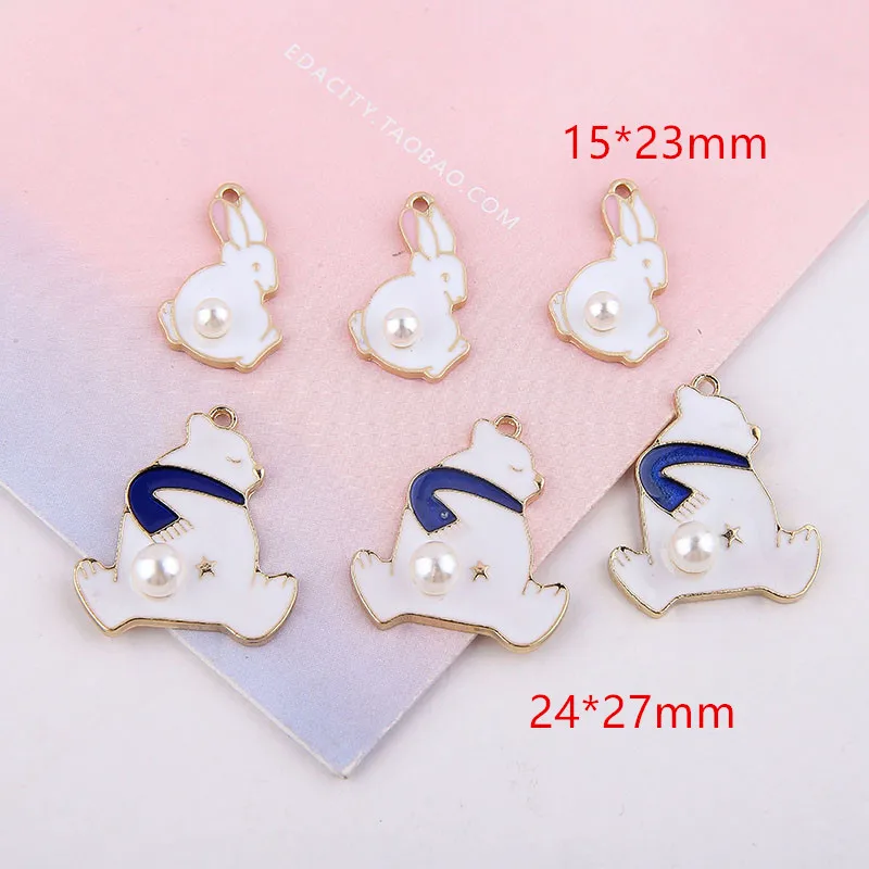New 30pcs/lot beads decoration enamel alloy drop oil cartoon bears/rabbits shape metal floating locket charms diy jewelry making | Украшения