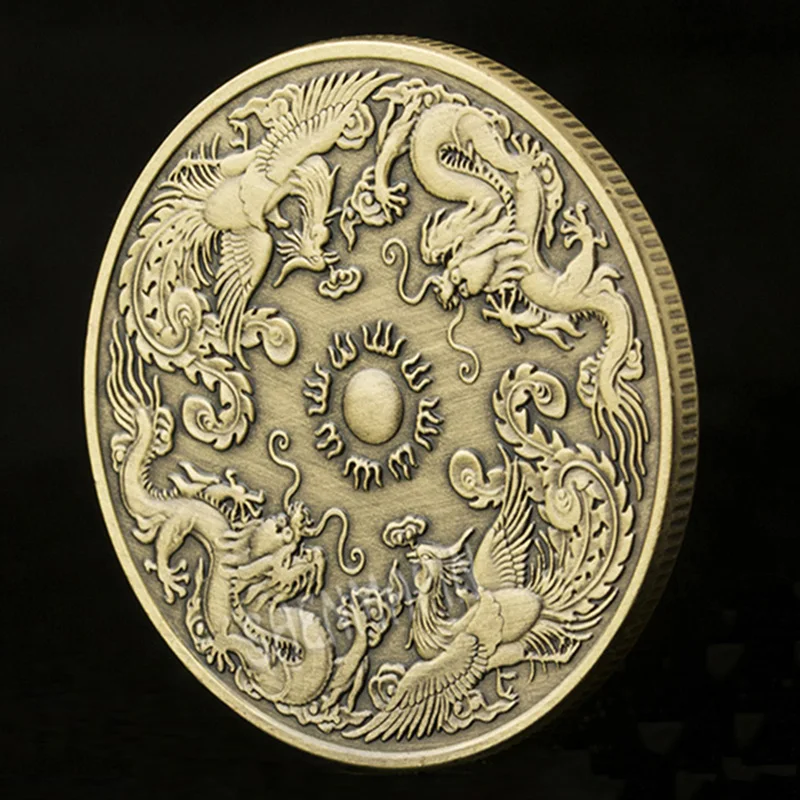 Chinese Treasure Longfeng Chengxiang Commemorative Coin Zodiac Animal Coins Collectibles Culture Art Dragon Phoenix  Дом и