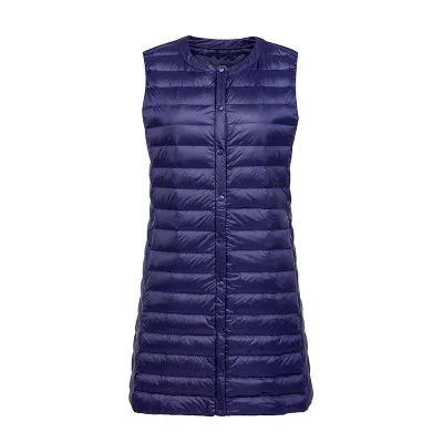Navy blue Женский осенне-зимний ультра-светильник-пуховик, ветрозащитный длинный жилет без рукавов, модный Теплый Женский пуховик, верхняя одежда, куртки, пальто - Цвет: Navy blue
