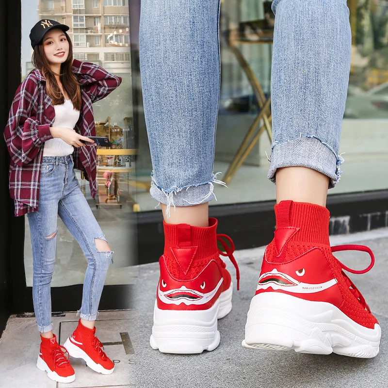 Кроссовки носки женские и мужские высокие сетчатые массивные кроссовки для бега