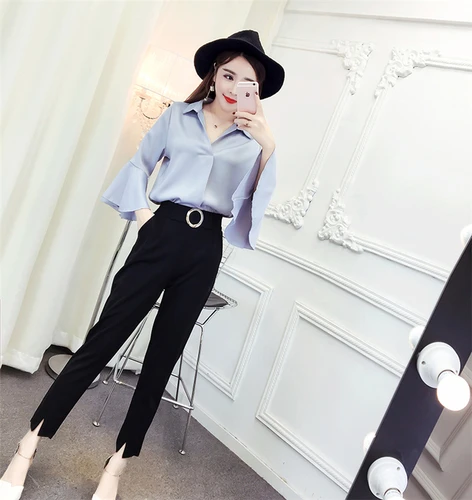 

Женский элегантный комплект из 2 предметов, повседневный комплект из двух предметов с высокой талией и разрезом на боку, 2019