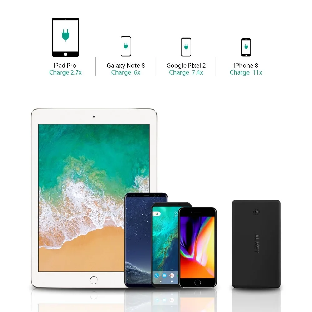 AUKEY Мощность банка для молнии и mi cro Вход 30000 мАч Quick Charge 3 0 сяо телефон Dual Usb внешний