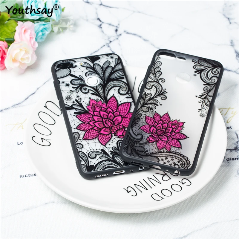 For Huawei Honor 9 Lite Case Dark Style Lace Black Rose Flower Relief Phone Cover Fundas |