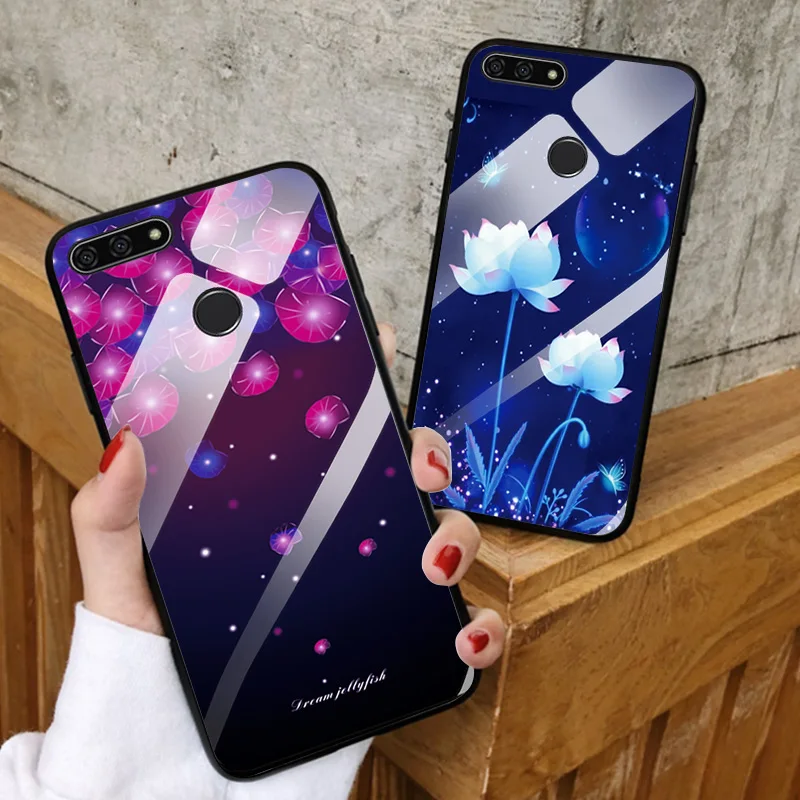 For Huawei Honor 9 Lite Tempered Glass Case Soft Flowers Back Cover Honor9 Phone Shell |