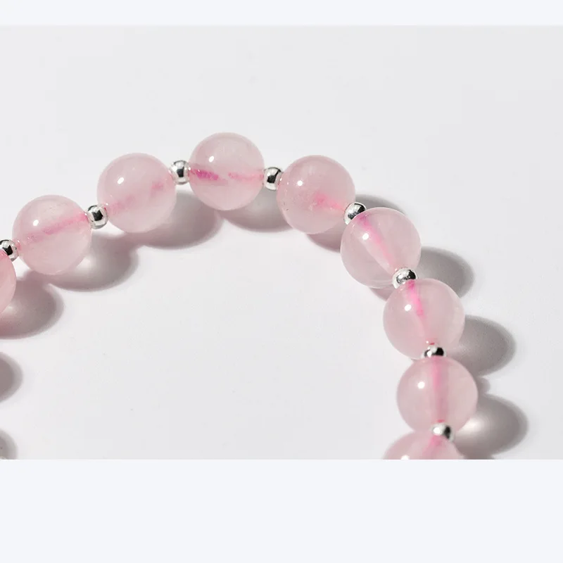 Real. 925 Sterling Silver Natural Pink strawberry quartz &amp Love Heart lucky beads charms Bracelet FLORAL GTLS770 | Украшения и