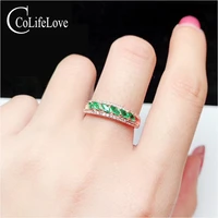 colife jewerly 100 real natural emerald ring 3 pcs emerald silver ring 925 sterling silver emerald jewelry free gift box