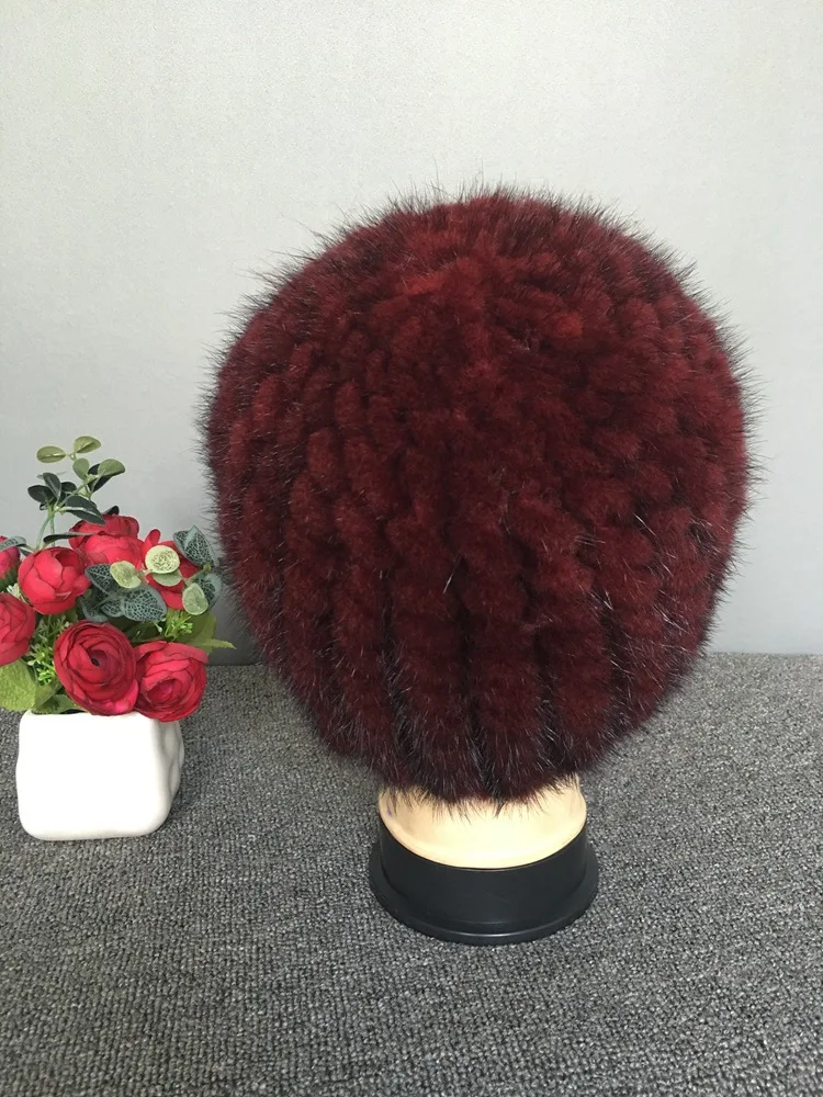 Real Mink Fur Hat female natural fur Women cap Genuine Snow Cap Winter for Girls Skull Knitting Beanies | Аксессуары для одежды