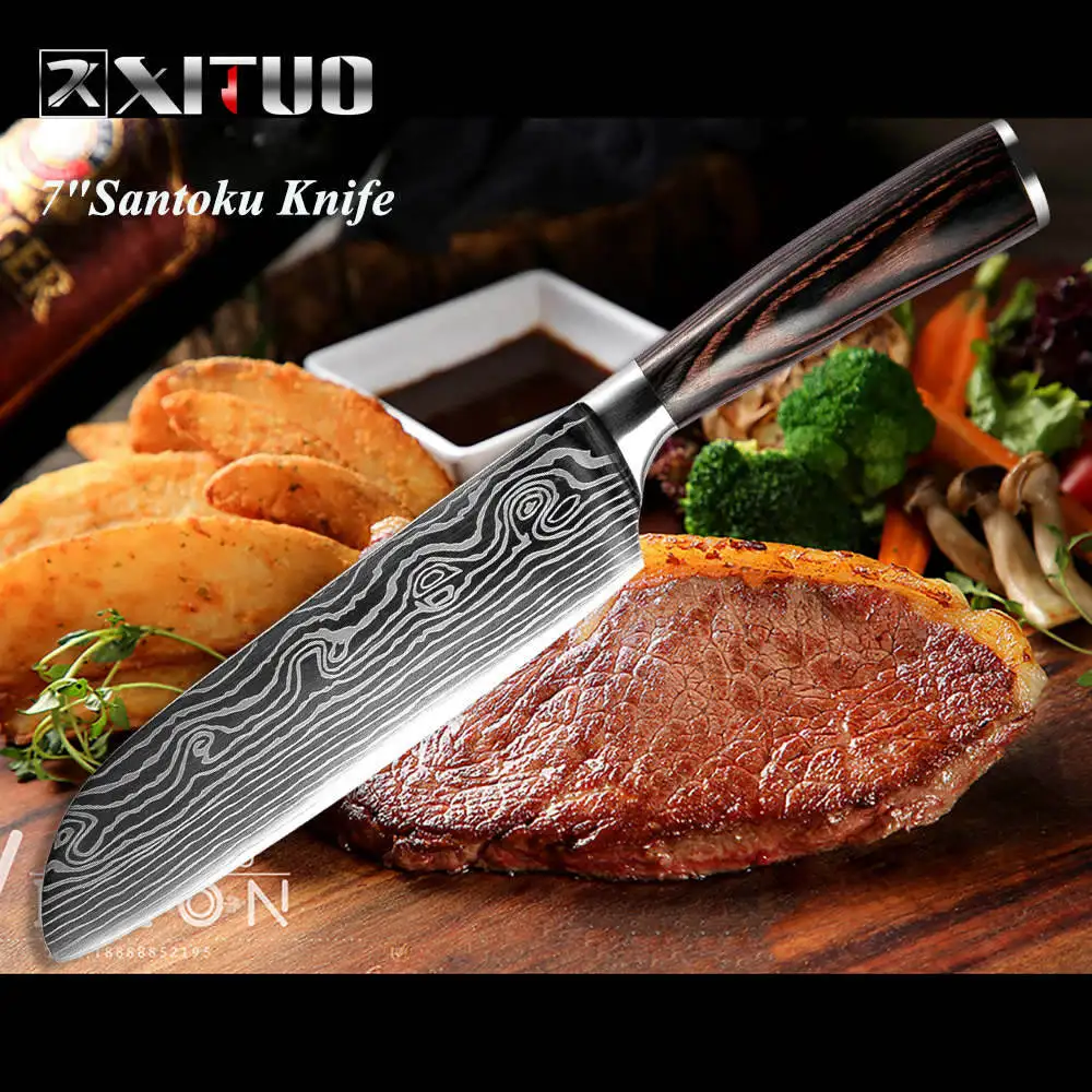7 in santoku knife XITUO профессиональный нож шеф-повара из высокоуглеродистой нержавеющей стали, кухонный нож шеф-повара, острое лезвие, нож для приготовления пищи - Цвет: 7 in santoku knife