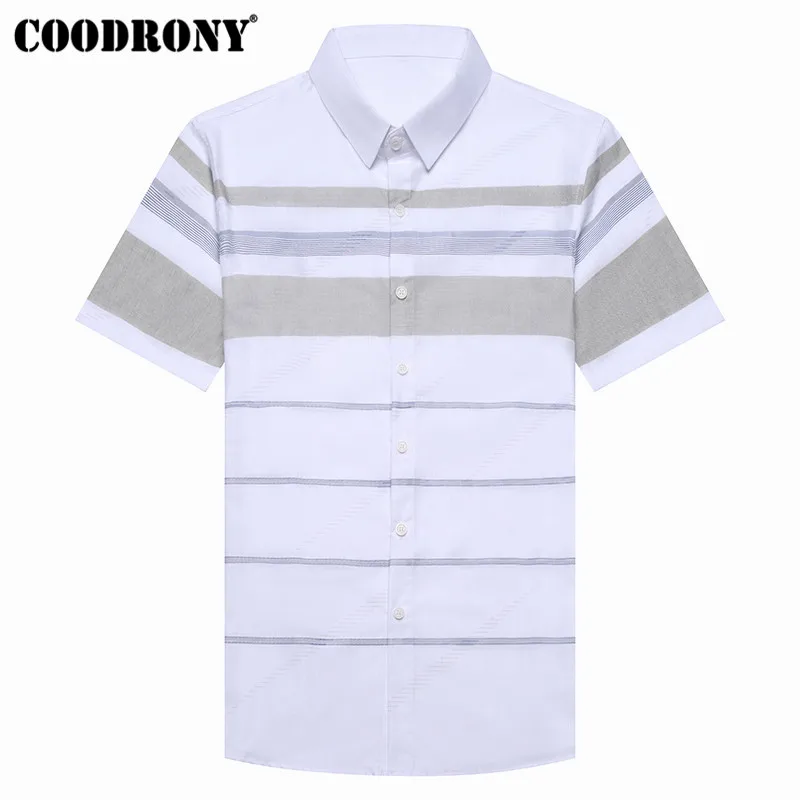 COODRONY Мужская Повседневная рубашка с коротким рукавом уличная мода полосатая