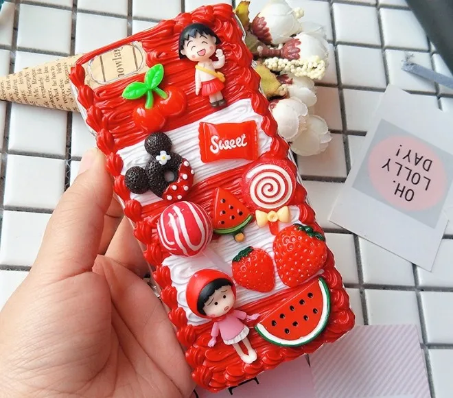 Новинка для iphone X 8 7 6 6s plus DIY чехол 3D Maruko чехол для телефона для iphone 8 7/6 6s plus ручной работы торт фрукты чехол подарок для девочки