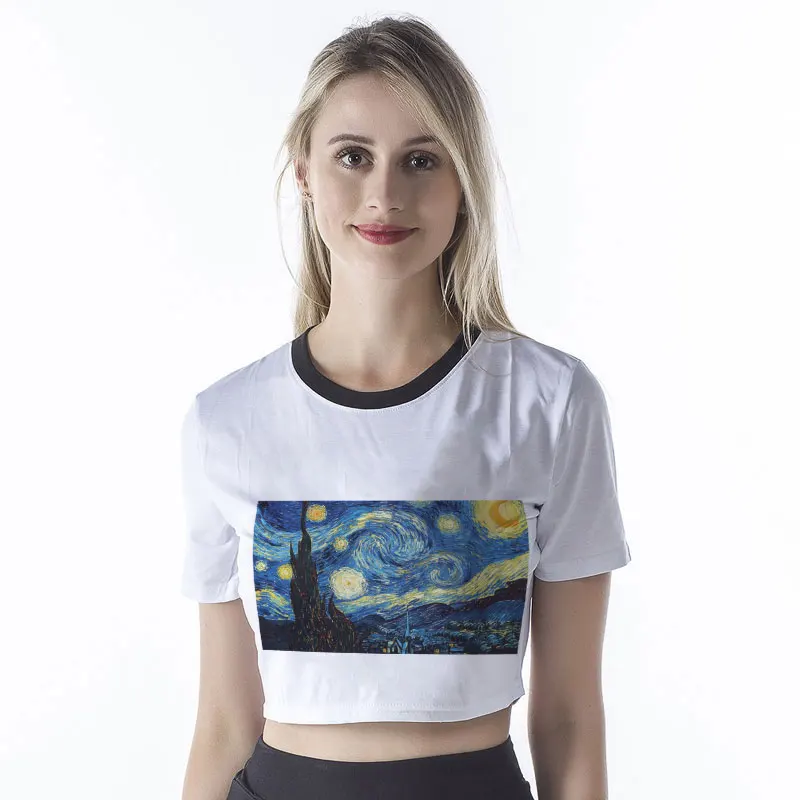 

new Harajuku Tops Female Clothes aesthetic van gogh t shirt vintage Oil art Print Round printed short-sleeved casual T-shirt