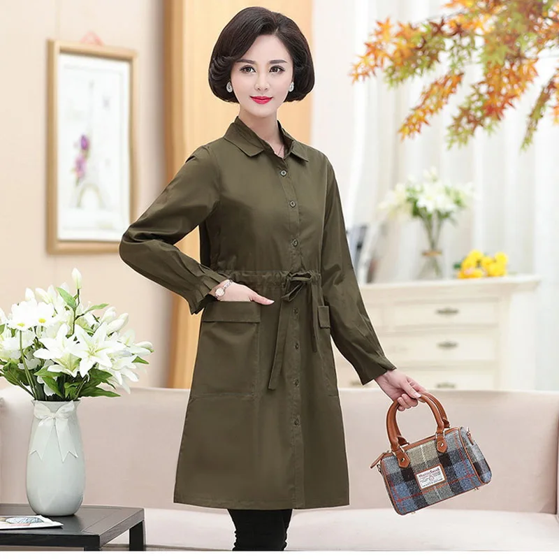 Large size Mother spring and autumn dress noble thin coat middle-aged women's temperament long trench PXOS75AJ132 | Женская одежда