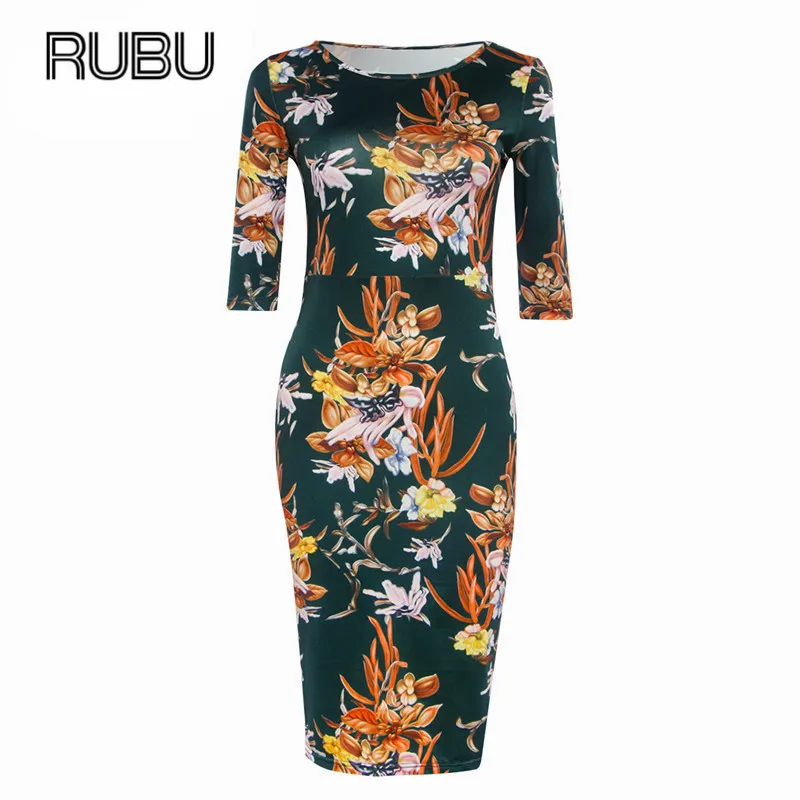 RUBU женская Летняя Печати Dress 2017 Случайный Участник Тонкий Половина Рукава Sexy