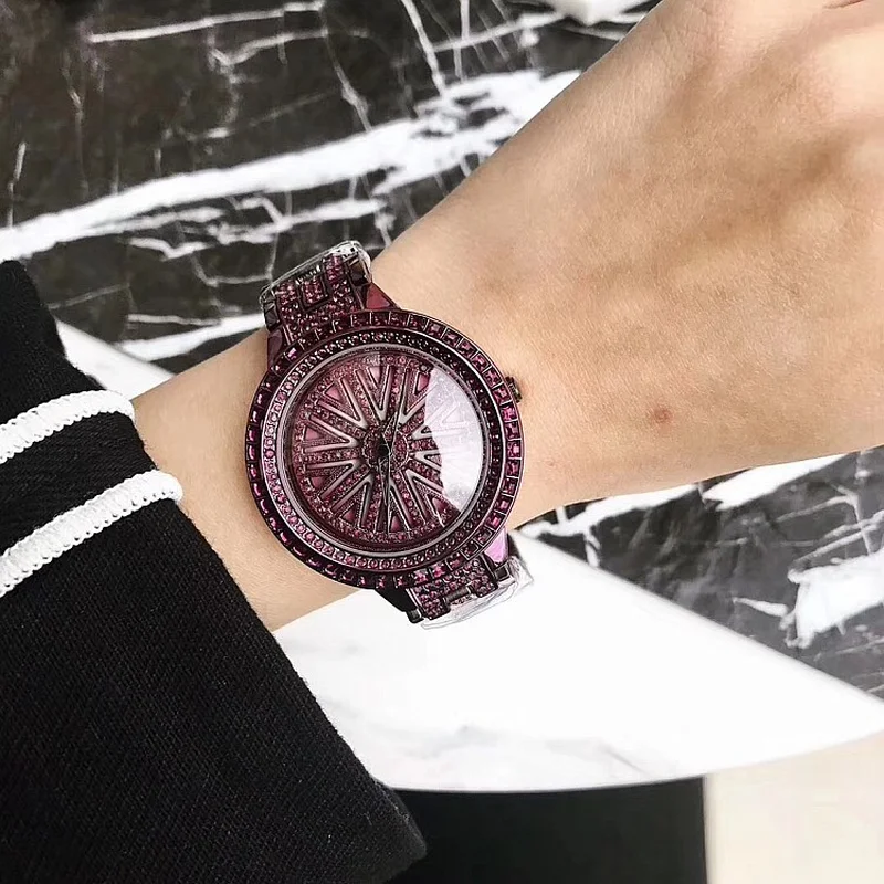 Модные женские часы с вращающимся циферблатом розового золота и бриллиантами