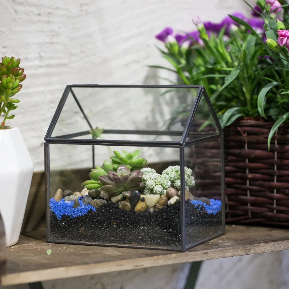 Геометрический черный медный комнатный маленький Террариум цветочный горшок