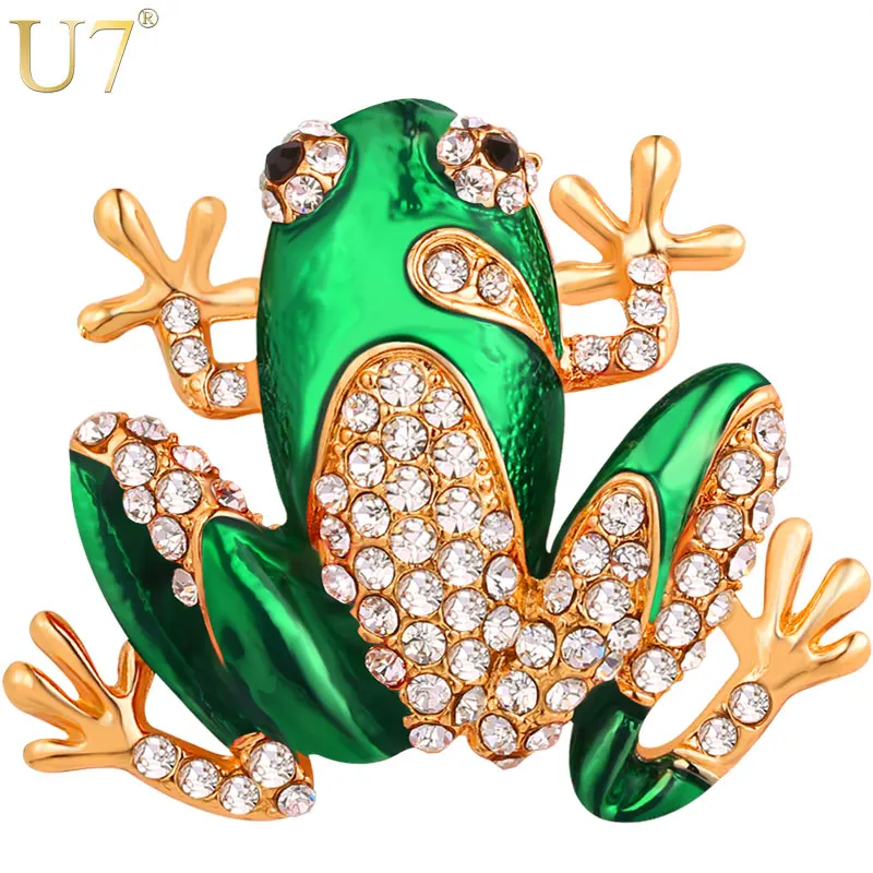 

U7 Cute Frog Brooches Men/Women Costume Jewelry Groomsman Bridesmaid Party Gift Rhinestone Green Brooch Lapel Pin Retro New B128