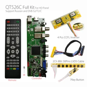 Плата драйвера QT526C V1.3 для цифрового сигнала DVB-S2T2C ЖК ATV, двойной USB-разъем, русский интерфейс, T.S512.69 + 7Key + 2 канала, 8 бит, lvds кабель + инвертор CCFL