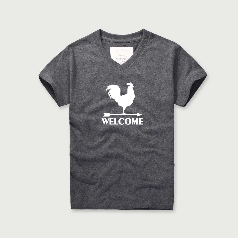 Animal Printed 2018 New Men's Short Sleeve Tshirts Welcome Printing Fashion Cock Pattern Pure Cotton V-Neck Tee Shirt | Мужская
