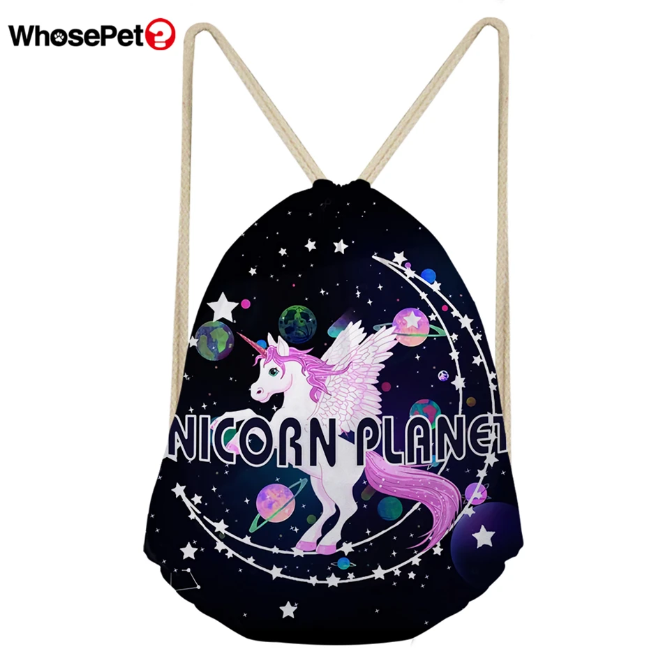 WHOSEPET мультяшный Единорог женские сумки на шнурке рюкзак женский Mochila Escolar Softback