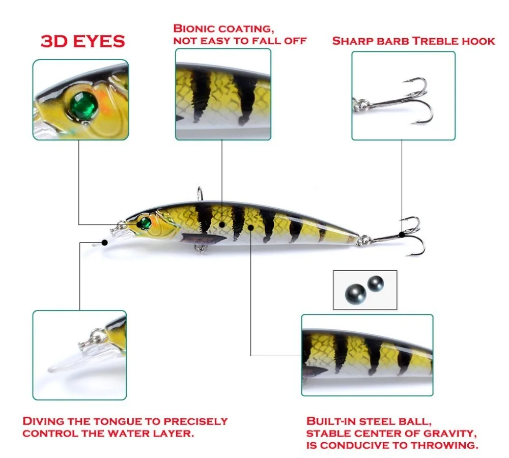 Minnow Fishing Hard Lure Artificial Bait 3D Eyes 11cm 13.4g Wobblers Crankbait Plastic Fish Pesca Isca Bass Trout Pike | Спорт и