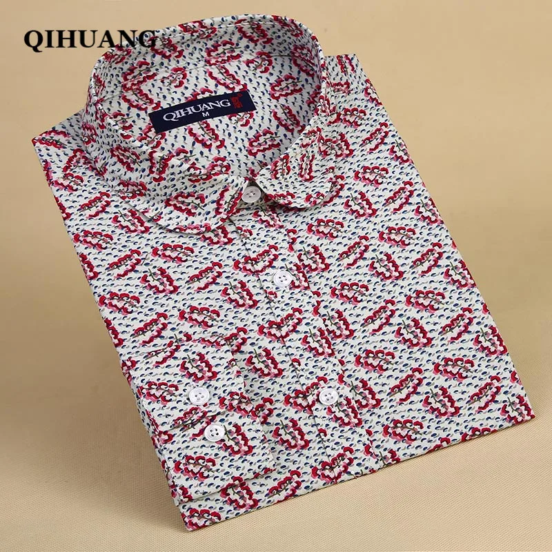 Женские хлопковые блузки QIHUANG с длинным рукавом и отложным воротником большие