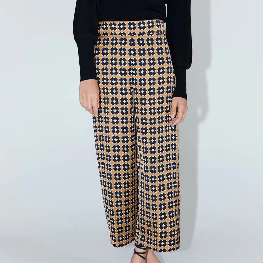 2019 za summer Women's floral print pants flowly loose trousers wide leg high waist women's xs s m l | Женская одежда