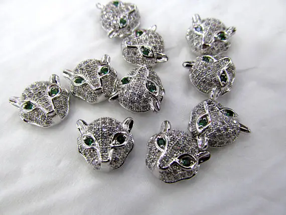 

Free ship--12pcs CZ Micro Pave 11mm Panther Head Beads White Silver Rose Gold Mixed color CZ Bead,Black Gunmetal animal charm je