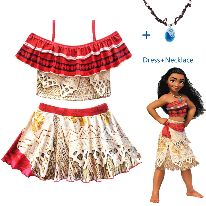 Disney Princess Moana Cosplay Costume for Children Vaiana dress with Necklace Halloween Costumes Kids Girls Gift | Детская одежда и