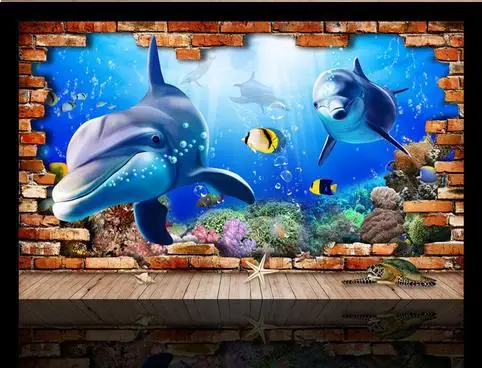 3d обои пользовательские подводный мир дельфины 3 D ТВ установка обои|Обои| |
