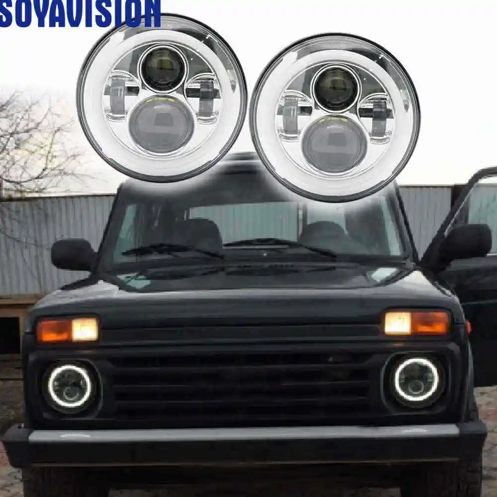 2X для lada niva 4x4 7 дюймов светодиодные фары Halo Кольцо Ангел глаз DRL Янтарный Включите