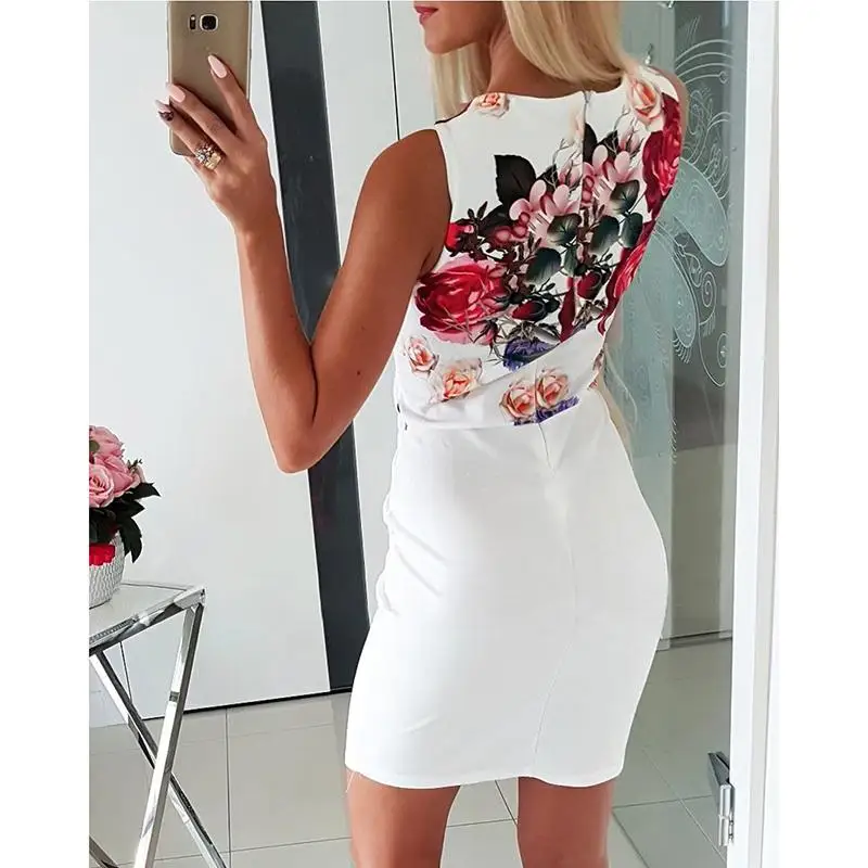 

Summer Women Office Lady Dress Vintage Floral Print Casual V Neck Slim Bodycon Dresses Sexy Pencil Party Vestido SJ3006C