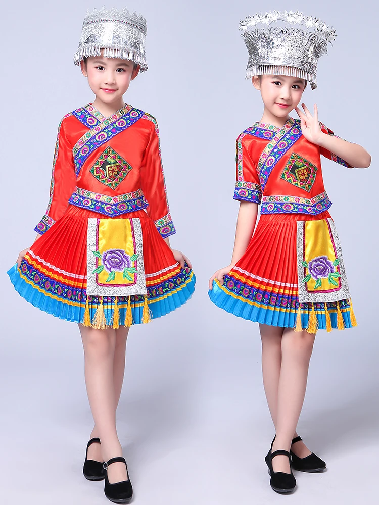 Костюм китайского народного танца детский танцевальный костюм Hmong с китайскими